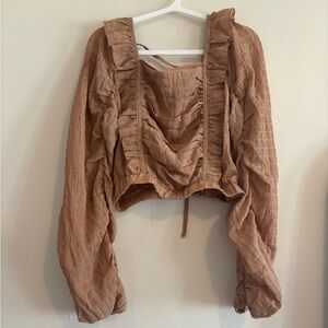 HYFVE Taupe Cropped Ruffle Long-Sleeve Top